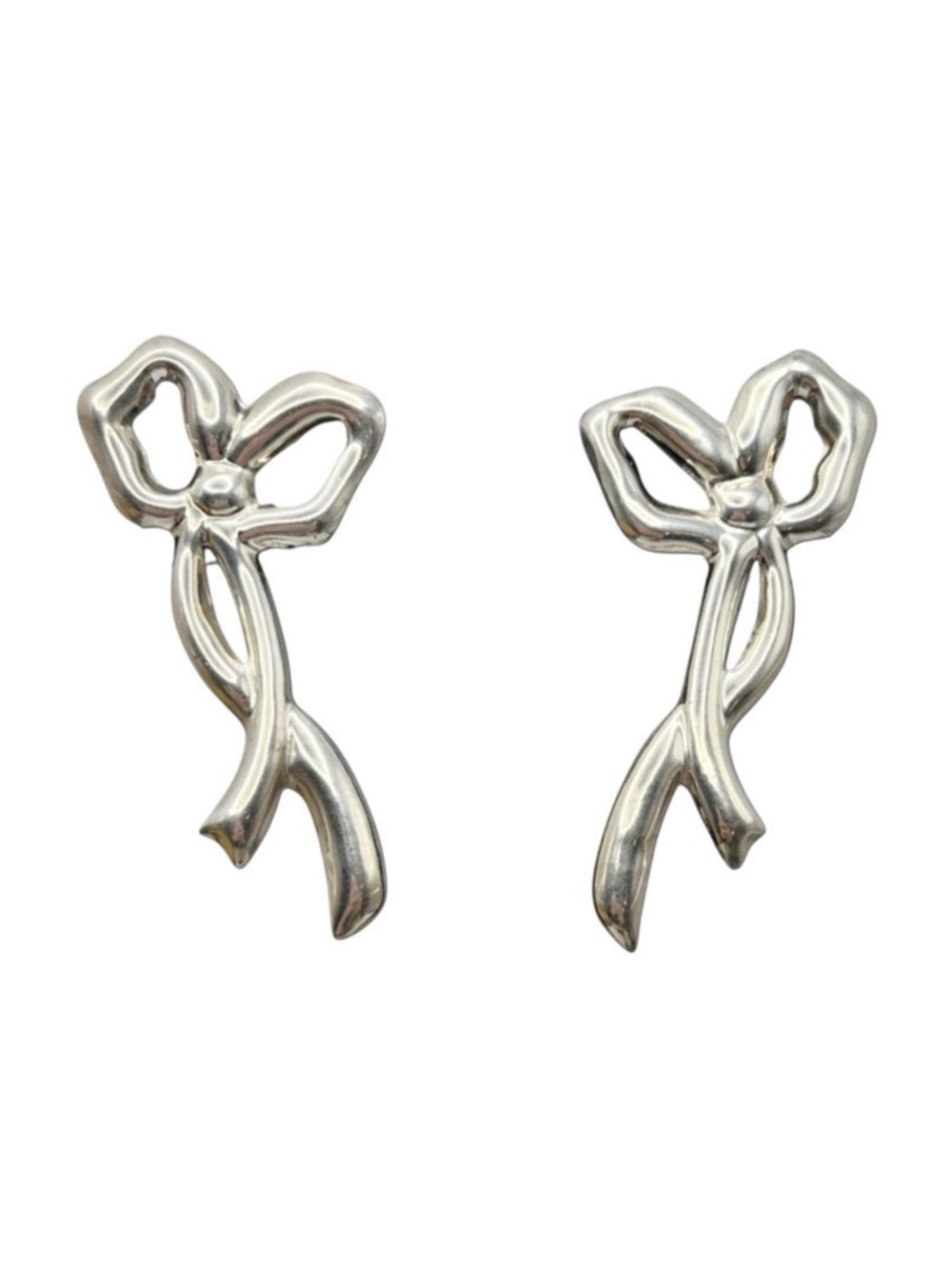 Vintage Signed Sterling Large Bow Ribbon Earrings 925 Mexico